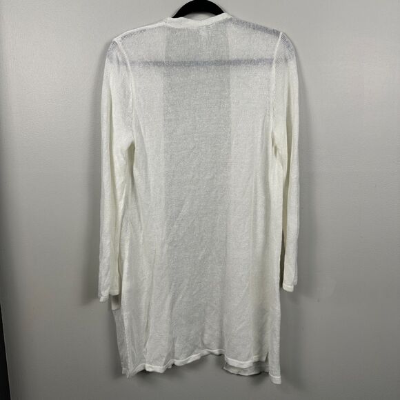 J. Jill Womens Medium Linen Blend White Open Front Knit Cardigan Pockets Long - Picture 4 of 4